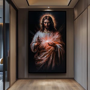 Sacred Heart of Jesus Canvas Wall Art – Divine Religious Painting for Catholic Christian Home Decor, Faith-Inspired Gift for Believers