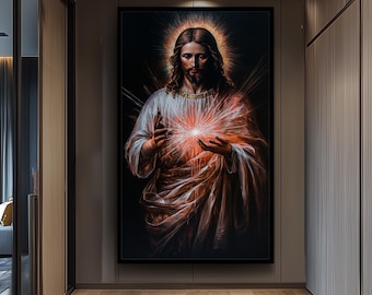 Sacred Heart of Jesus Canvas Wall Art – Divine Religious Painting for Catholic Christian Home Decor, Faith-Inspired Gift for Believers