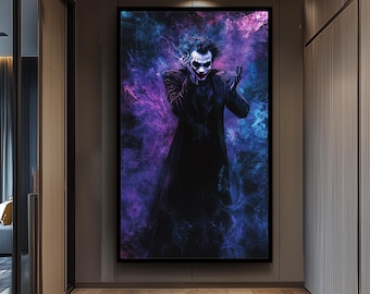 Dark Clown Abstract Canvas Wall Art – Mysterious Smoke Artwork for Comic Fans, Villain-Inspired Decor or Gothic Pop Culture Gift Idea