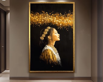 Portrait de Golden Girl sur toile – Décoration murale féminine de luxe