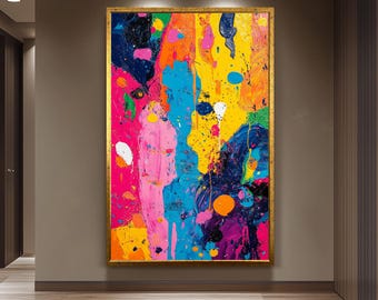 Color Splash Pop Art Abstract Wall Art, Vibrant Modern Expressionist Canvas with Bold Neon Drips and Energetic Street Style, Pop Wall Art