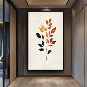 Modern Autumn Botanical Wall Art Print with Neutral and Burnt Orange Leaves, Minimalist Plant Poster for Cozy Seasonal Home Decor Floral Art