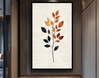 Modern Autumn Botanical Wall Art Print with Neutral and Burnt Orange Leaves, Minimalist Plant Poster for Cozy Seasonal Home Decor Floral Art