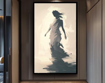 Abstract Jesus Wall Art Modern Christian Canvas Print, Impressionist Religious Painting for Faith Inspired Spiritual Home Decor Woman Print
