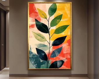 Abstract Botanical Leaf Wall Art Print, Colorful Matisse Inspired Plant Poster for Modern Boho Midcentury Nature Themed Room Decor