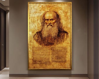 Leonardo da Vinci Style Portrait Art Print with Antique Manuscript Design for Renaissance History Lovers and Classic Wall Decor Vintage Art