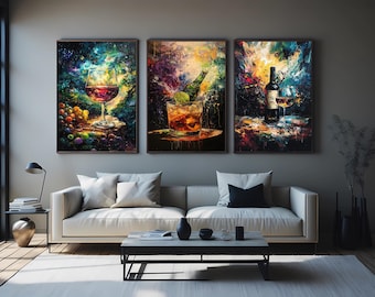 Abstract Wine & Cocktail Canvas Art Prints - Set of 3