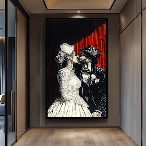 Elegant Wedding Couple Painting, Romantic Black and White Art, Hand Painted Bride and Groom Canvas, Classic Love Portrait, Unique Gift
