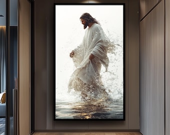 Jesus Walking on Water Canvas Print Christian Art Spiritual Religious Decor Inspiring Faith Based Artwork for Modern Sacred Home Interiors