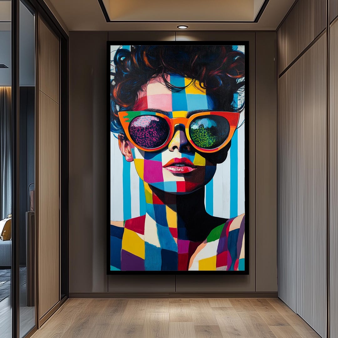 Geometric Pop Art Woman Wall Art Bold Color Block Sunglasses Portrait ...