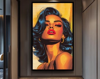 Pop Art Woman Wall Art Bold Colorful Portrait in Retro Comic Style Glamorous Beauty Illustration Canvas for Modern or Urban Decor Woman Art
