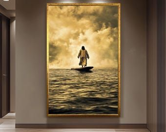 Jesus Walking on Water Canvas Wall Art, Miraculous Christian Print for Spiritual Home Decor, Faith-Based Gift or Religious Inspiration Piece