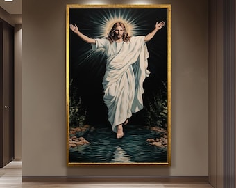 Jesus Walking on Water Painting, Divine Christian Wall Art, Hand Painted Religious Canvas, Sacred Savior Artwork, Catholic Wall Art
