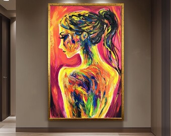 Abstract Woman Canvas Art – Modern Neon Portrait Wall Print Set, Bold Colorful Feminine Artwork for Contemporary, Edgy or Urban Home Decor