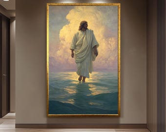 Jesus Walking on Water Canvas Print Christian Wall Art Spiritual Religious Decor Inspiring Faith Based Artwork for Home and Sacred Spaces