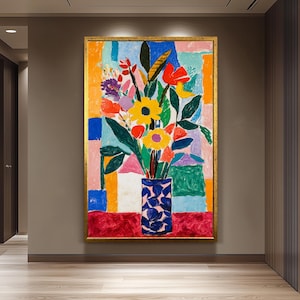 Colorful Floral Wall Art Print in Henri Matisse Style, Abstract Botanical Painting for Modern Home Decor, Bold Vibrant Flower Poster