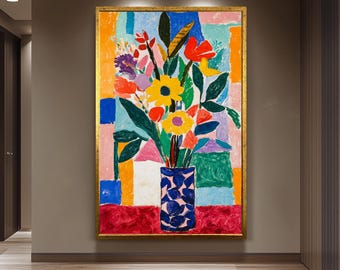 Colorful Floral Wall Art Print in Henri Matisse Style, Abstract Botanical Painting for Modern Home Decor, Bold Vibrant Flower Poster