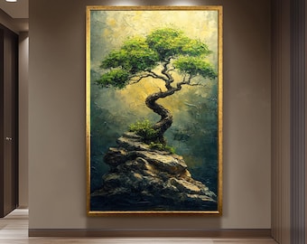 Resilient Tree Canvas Print Textured Style, Modern Abstract Nature Wall Art for Living Room or Bedroom, Inspiring Landscape Home Decoration