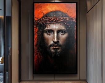 Jesus Christ Crown of Thorns Painting, Passion of Christ Artwork, Hand Painted Religious Wall Art, Christian Faith Canvas, Catholic Decor