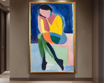 Matisse Style Woman Portrait Print: Abstract Color Block Wall Art