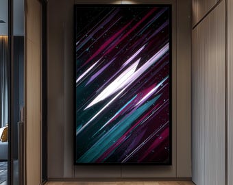 Explosive Neon Streaks On Black Background Printed Canvas Wall Art, Modern Abstract Painting For Stylish Home Decoration Living Room  Decor