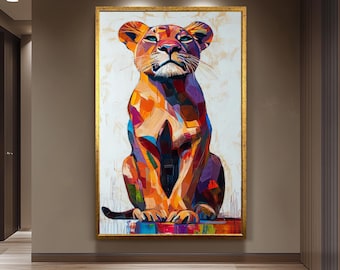 Colorful Pop Art Lioness Wall Art Canvas Print – Modern Animal Painting for Living Room, Bold Abstract Safari Jungle Artwork Décor, Lion Art