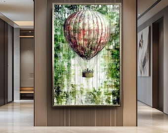 Hot Air Balloon Wall Art, Graffiti Style Painting, Vintage Adventure Poster, Abstract Travel Artwork, Urban Street Art Canvas Print