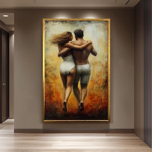 Romantic Couple Painting on Canvas, Passionate Love Wall Art, Hand Painted Intimate Artwork, Modern Figurative Decor, Anniversary Gift