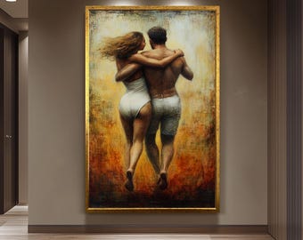 Romantic Couple Painting on Canvas, Passionate Love Wall Art, Hand Painted Intimate Artwork, Modern Figurative Decor, Anniversary Gift