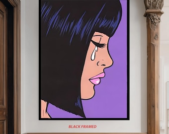 Pop Art Crying Girl Canvas Print, Retro Comic Style