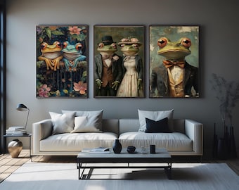 Victorian Frog Print  Dapper Animal Portrait  Wall Art for Bathroom, Office or Living Room Whimsical Vintage Decor and Gift for Frog Lovers