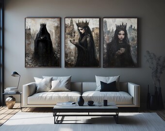 Gothic Queen Canvas Art Set: Dark Fantasy Medieval Home Decor
