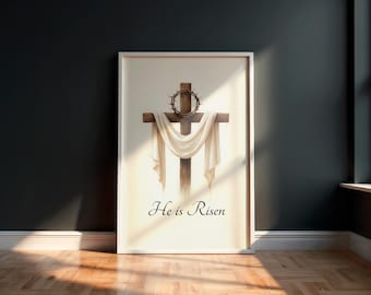 Jesus Christian Wall Art Christian Cross Decor with Crown of Thorns Religious Resurrection Canvas Print Faith-Based Home Gift, Christian Art