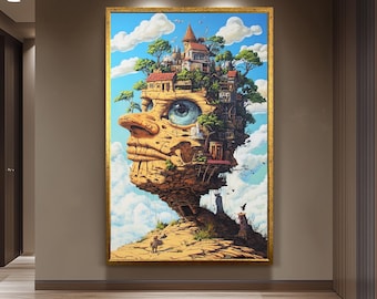 Surreal Stone Face Canvas Art , Fantasy Sculpture Wall Prints, Mysterious Abstract Decor for Gothic Room, Study or Modern Home Surreal Art