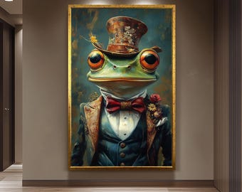 Frog Portrait Art, Whimsical Animal Wall Print, Quirky Dressed Amphibian Illustration, Fun Nature Decor for Nursery, Office or Cottage Home