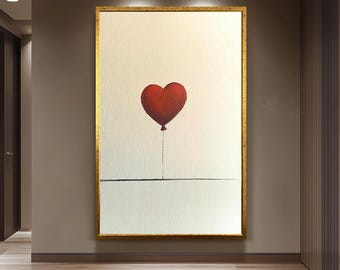 Heart Balloon  Art, Minimalist Love Print, Romantic Balloon Painting, Modern Banksy Inspired Artwork, Abstract Love Decor, Minimalist art