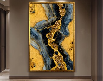Luxury Gold Glitter Marble Texture With Black And Gray Abstract Geode Pattern Canvas Art For Glamorous Modern Home Wall Decor  Colorful Art