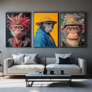 Funky Monkey Portrait Art Set: Eclectic Animal Prints