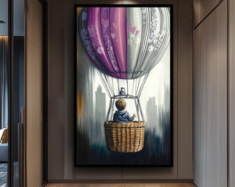 Graffiti Hot Air Balloon Painting, Dreamy Child Adventure Art, Hand Painted Surreal Wall Decor, Graffiti Art, Balloon Wall Art