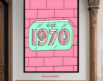 Vintage 1970 Established Wall Art in Retro Pastel Colors – Fun Bold Typography Print for Birthday Gift or Nostalgic Home Decor Vintage Art