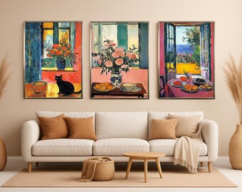 Matisse Style Still Life  French Modern Wall Art Colorful Abstract Botanical Decor Vibrant Contemporary Artwork for Stylish Home Interiors