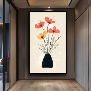 Minimalist Matisse Inspired Floral Wall Art Print, Modern Abstract Flower Vase Poster for Scandinavian Boho Home Room Decor Nature Artwork
