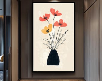 Minimalist Matisse Inspired Floral Wall Art Print, Modern Abstract Flower Vase Poster for Scandinavian Boho Home Room Decor Nature Artwork