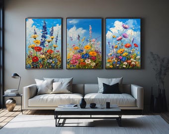 Wildflower Field Canvas Art: Vibrant Floral Oil Painting Print