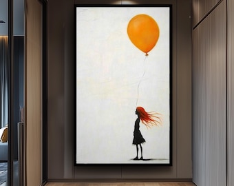 Girl with Balloon Wall Art, Banksy Style Painting, Minimalist Street Art Print, Emotional Modern Wall Art, Balloon Decor, Women Gift Idea