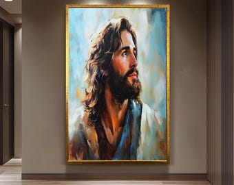 Jesus Painting, Inspirational Religious Christian Painting for Home Decor, Faith-Based Gift for Believers, Spiritual Room Decoration