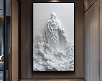 3D Jesus Walking on Water Canvas Print Christian Wall Art Spiritual Religious Decor Unique Faith Based Artwork for Modern Sacred Home Spaces