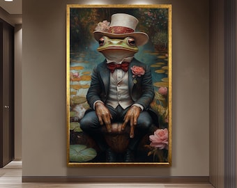 Frog Gentleman Art Print: Whimsical Vintage Animal Portrait