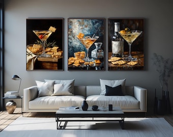 Cocktail Still Life Canvas Art Set: Chic Bar Kitchen Decor