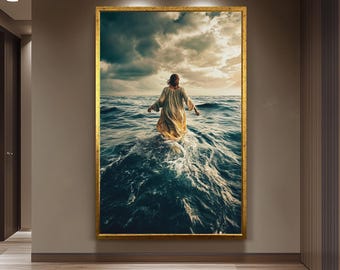 Jesus Walking on the Waves Canvas – Powerful Christian Wall Art for Spiritual Home Decor, Faith-Based Gift or Inspirational Religious Print